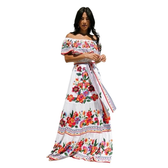 NEW! Baltic Born Vibrant Floral Off-Shoulder Maxi Dress – Boho Fiesta Style - Picture 1 of 4